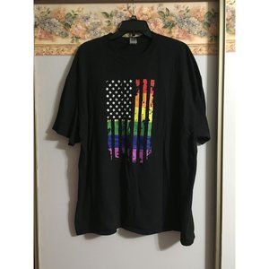 Gildan Colorful Flag LGBTQ Casual Unisex 2XL Black Shirt